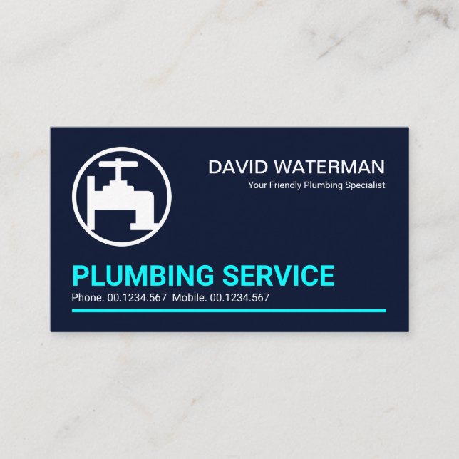 Minimalist Professional Blue Line Plumbing Business Card (Front)