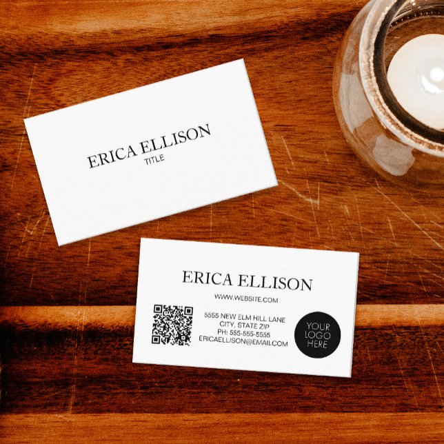 Minimalist Professional Business QR Code Logo Business Card (Minimalist business card with a QR code for your website and your logo)