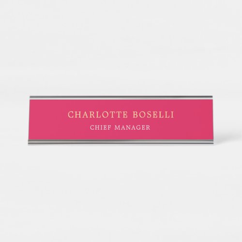 Minimalist Professional Carmine Red Gold Color Desk Name Plate