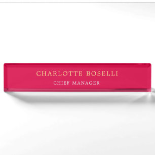 Minimalist Professional Carmine Red Gold Color Desk Name Plate