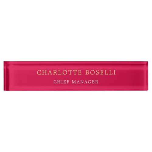 Minimalist Professional Carmine Red Gold Color Desk Name Plate