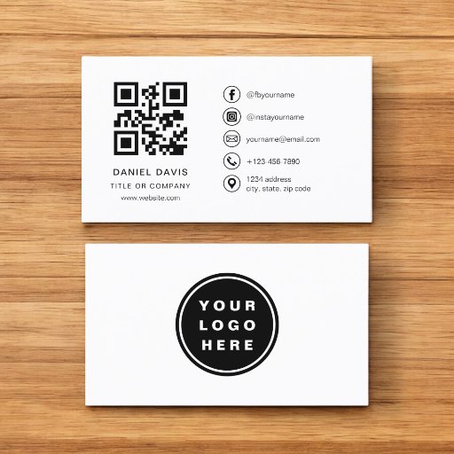 Customizable Minimalist Professional Company Logo QR Code  Business Card
