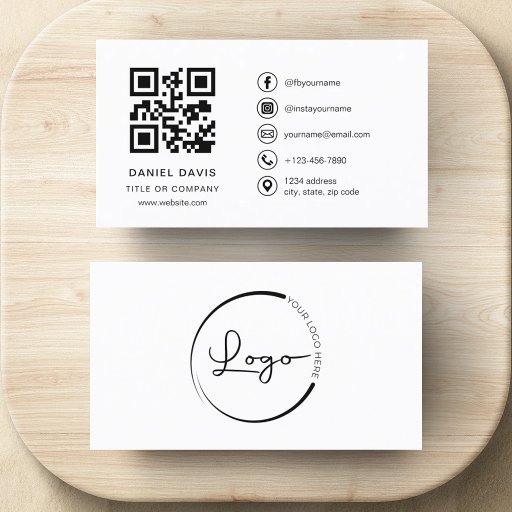 Customizable Minimalist Professional Company Logo QR Code  Business Card