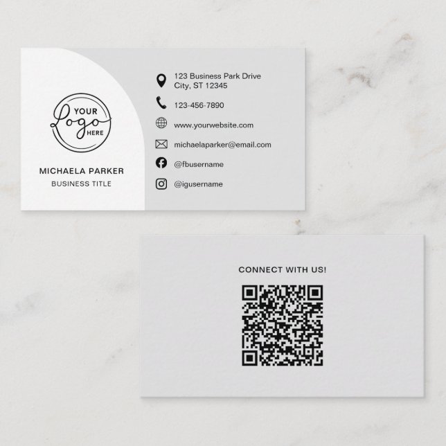 Minimalist Professional Custom Logo Icons QR Code Business Card (Front/Back)