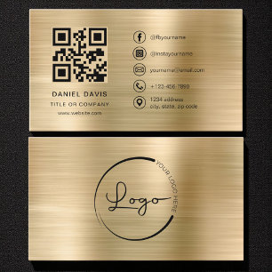 Minimalist Professional Faux Gold Logo QR Code Business Card