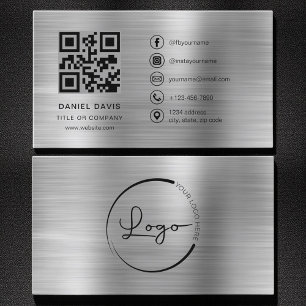 Minimalist Professional Faux Metal Logo QR Code Business Card