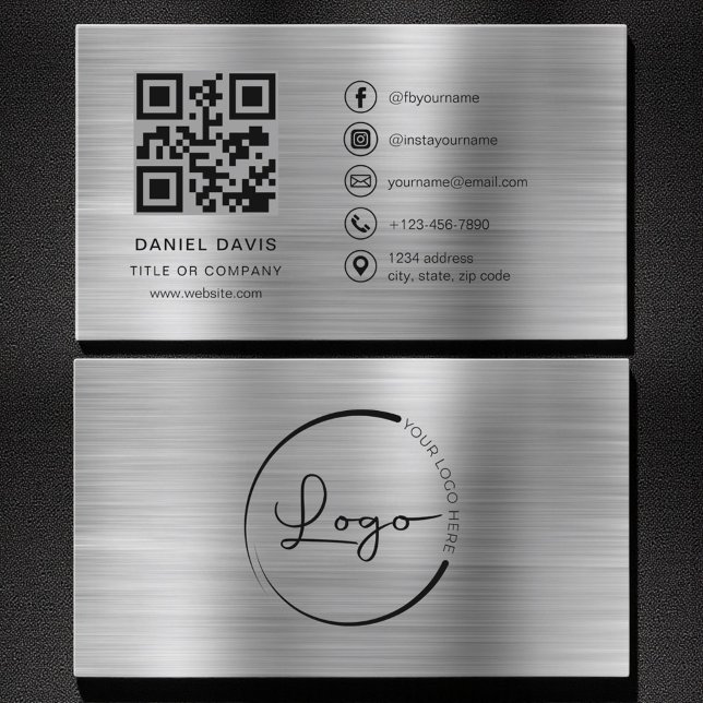 Minimalist Professional Faux Metal Logo QR Code  Business Card (Creator Uploaded)