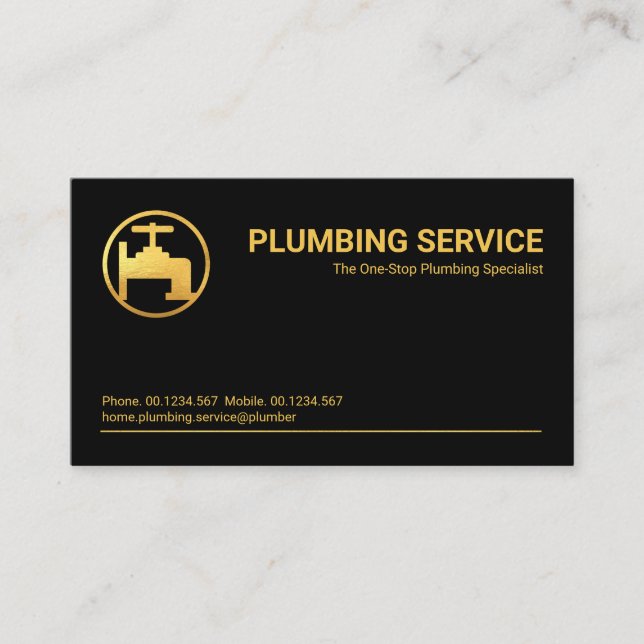 Minimalist Professional Gold Line Plumber Business Card (Front)