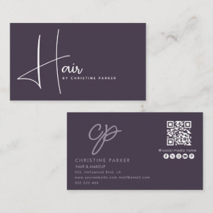 Minimalist professional hair monogram Qr code Business Card