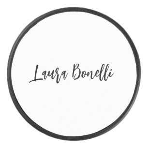 Minimalist Professional Handwrite Plain Name Title Hockey Puck
