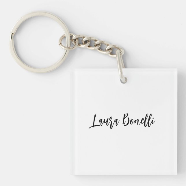 Minimalist Professional Handwrite Plain Name Title Keychain (Front)