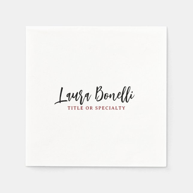 Minimalist Professional Handwrite Plain Name Title Napkins (Front)