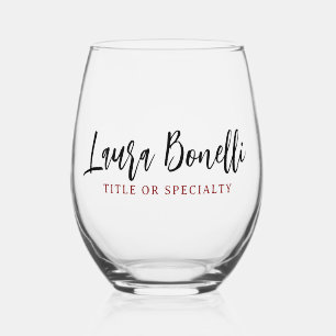 Minimalist Professional Handwrite Plain Name Title Stemless Wine Glass