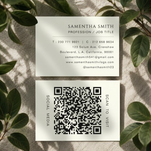 Minimalist Professional Ivory and Black QR Code Business Card