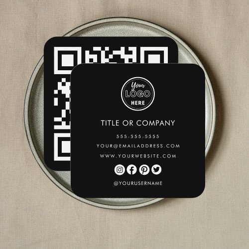 Minimalist Professional Logo Qr Code Black Square Business Card