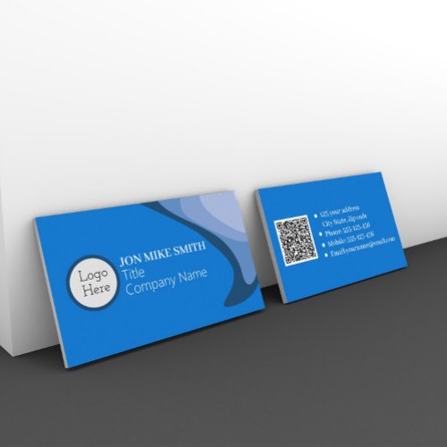 Minimalist Professional Logo QR Code Blue Business Card