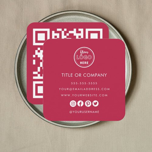 Minimalist Professional Logo Qr Code Hot Pink Square Business Card