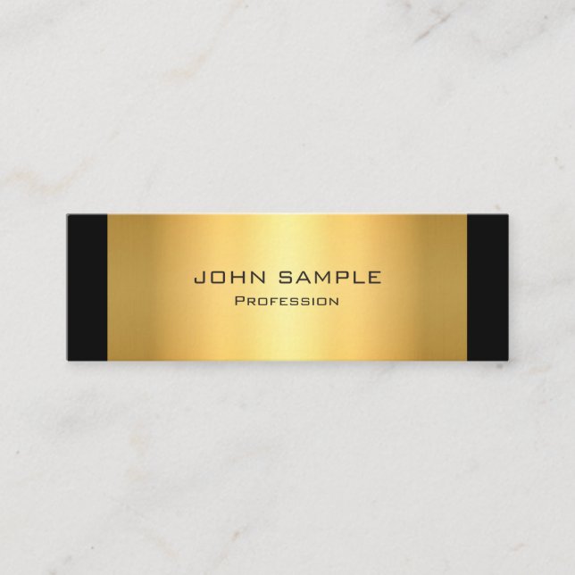 Minimalist Professional Modern Black and Gold Mini Business Card (Front)
