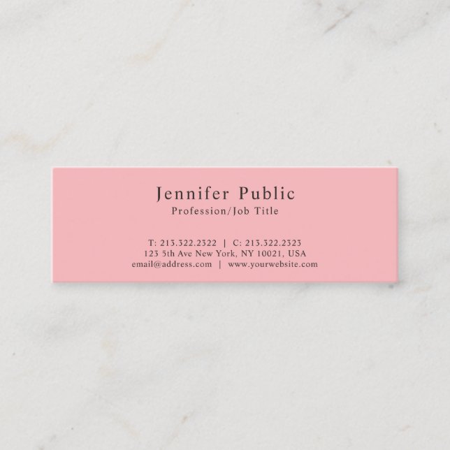 Minimalist Professional Modern Elegant Pink Plain Mini Business Card (Front)