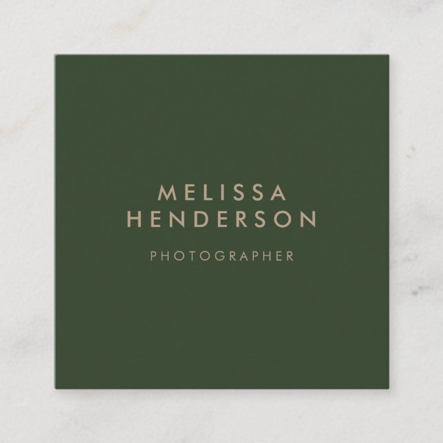 Minimalist Professional Modern Green Square Business Card (Front)