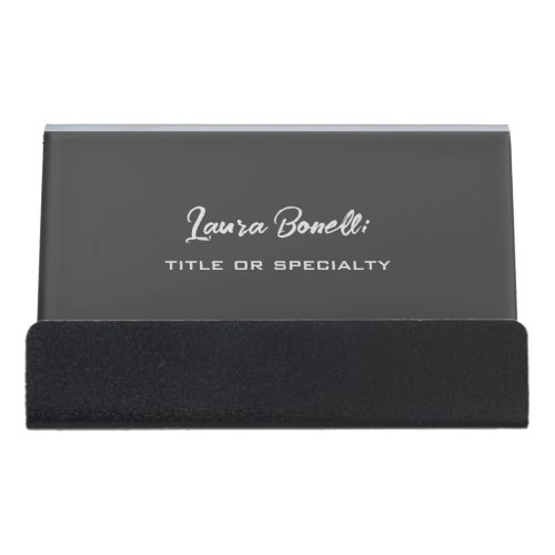 Minimalist Professional Modern Handwrite Dark Grey Desk Business Card Holder