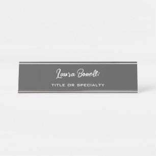 Minimalist Professional Modern Handwrite Dark Grey Desk Name Plate
