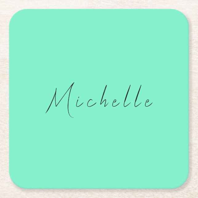 Minimalist Professional Modern Name Handwritten Square Paper Coaster (Front)