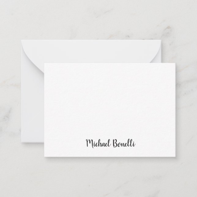 Minimalist Professional Modern Plain Black White Note Card (Front)