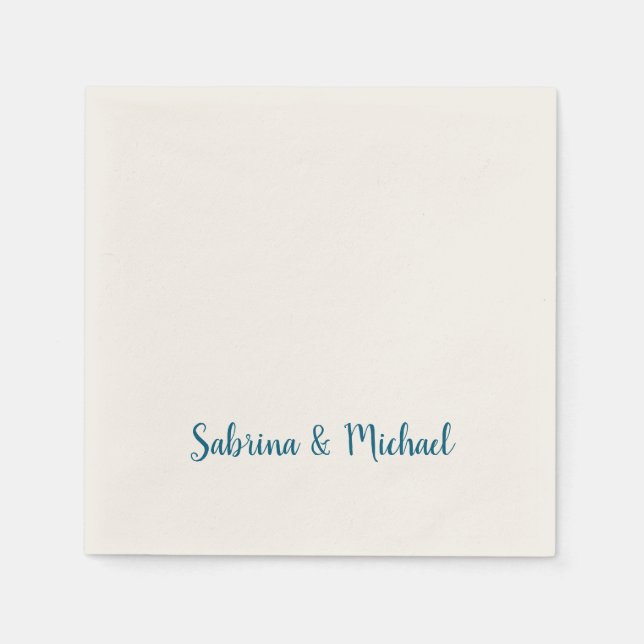 Minimalist Professional Modern Plain Blue & Ecru Napkins (Front)