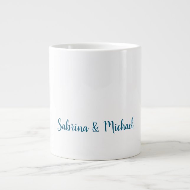 Minimalist Professional Modern Plain Blue White Giant Coffee Mug (Front)