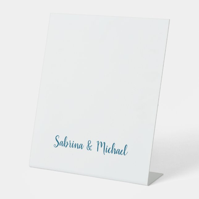 Minimalist Professional Modern Plain Blue White Pedestal Sign (Front)