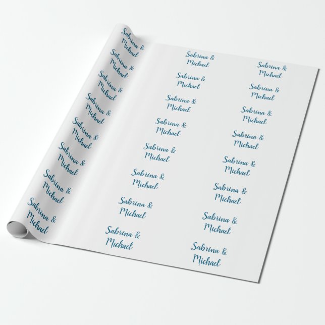 Minimalist Professional Modern Plain Blue White Wrapping Paper (Unrolled)