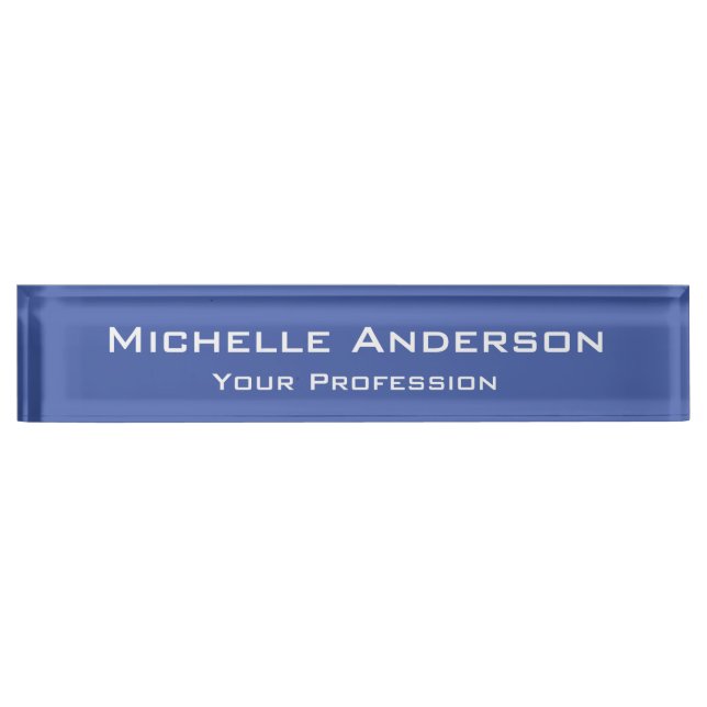 Minimalist Professional Modern Plain Medium Blue Desk Name Plate (Front)