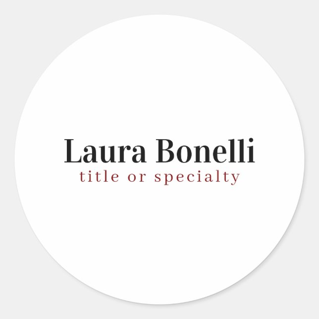 Minimalist Professional Modern Plain Name Title Classic Round Sticker (Front)