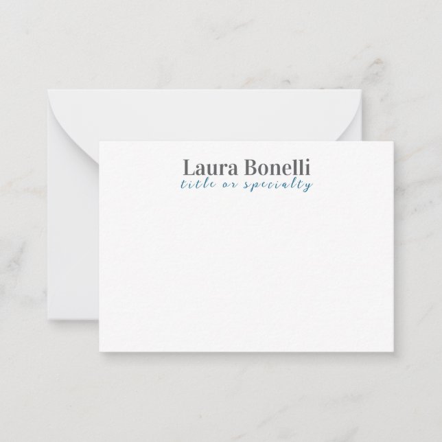 Minimalist Professional Modern Plain Name Title Note Card (Front)