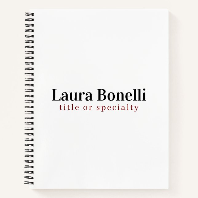 Minimalist Professional Modern Plain Name Title Notebook (Front)