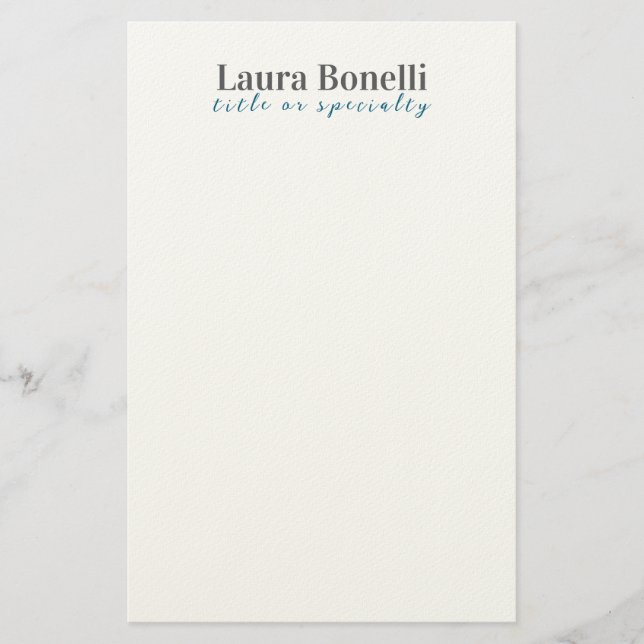 Minimalist Professional Modern Plain Name Title Stationery (Front)