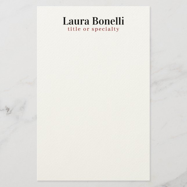 Minimalist Professional Modern Plain Name Title Stationery (Front)