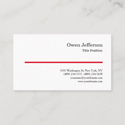 Minimalist Professional Modern Plain Red White Business Card