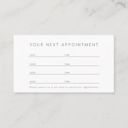 Minimalist Professional Modern White Appointment Business Card
