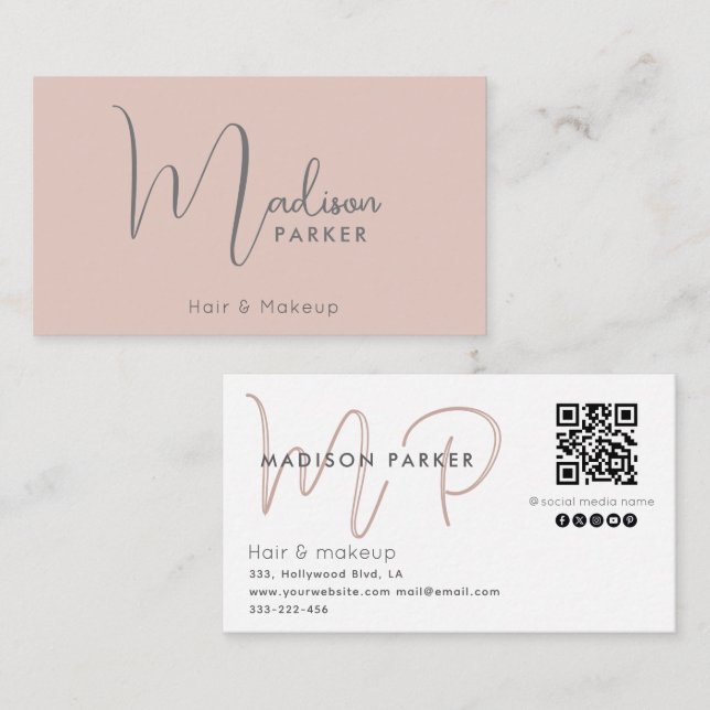 Minimalist professional monogram  Qr code Business Card (Front/Back)