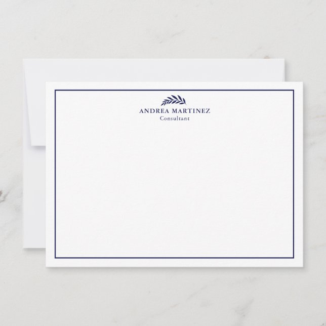Minimalist Professional Navy Blue Border Note Card (Front)