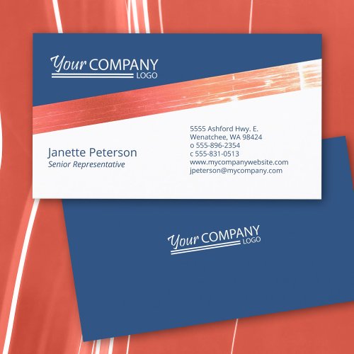 Minimalist Professional Navy Blue Coral Company Business Card