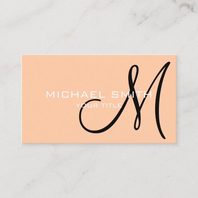 Minimalist Professional Peach Monogram Business Card (Front)