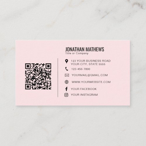 Minimalist Professional Pink Company Logo QR Code Business Card
