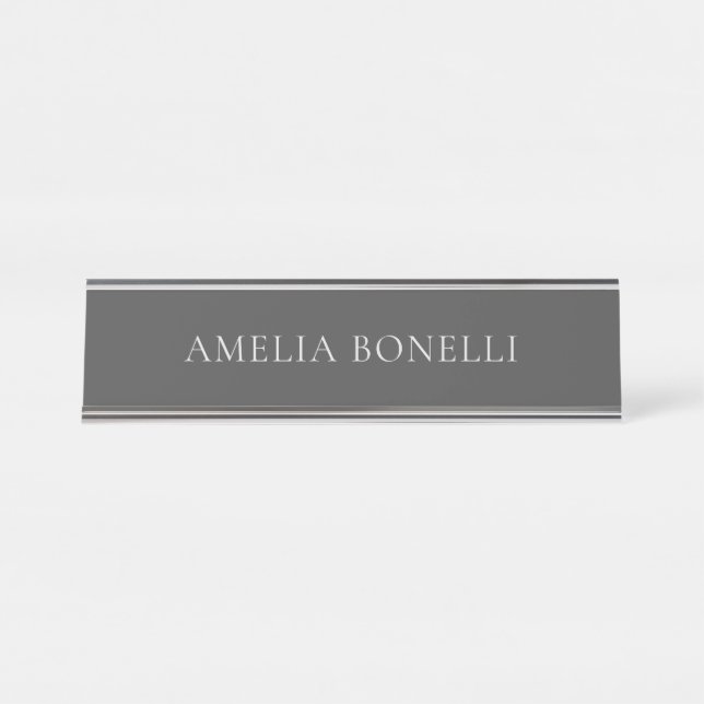 Minimalist Professional Plain Add Name Grey Desk Name Plate (Front)
