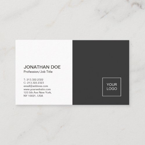 Minimalist Professional Plain Black White Elegant Business Card