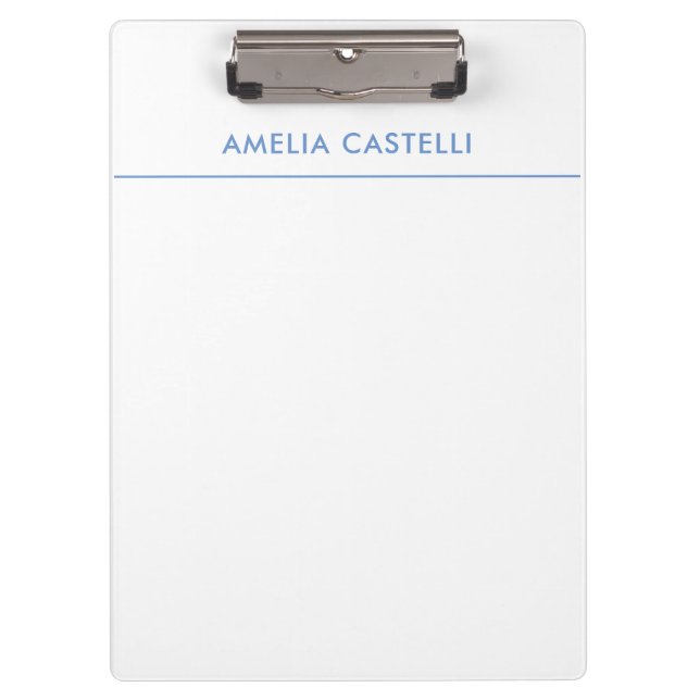 Minimalist Professional Plain Blue White Clipboard (Front)