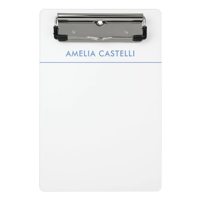 Minimalist Professional Plain Blue White Mini Clipboard (Front)