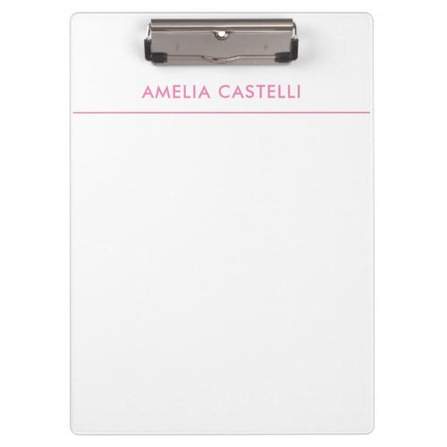 Minimalist Professional Plain Pink White Clipboard